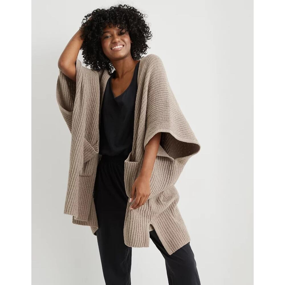 💥 Aerie Ribbed Sweater Cape Cozy Cloud Open-Front Beach Dune Size OS